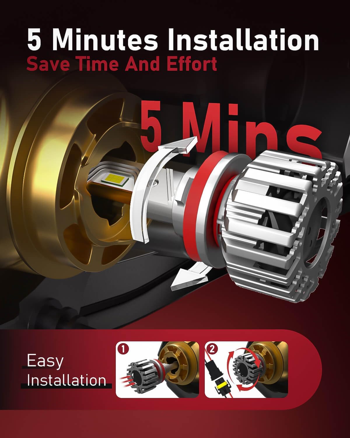 LUXSTER HolyKnight H1 30000lm 55W LED Light Bulbs, Foglight Bulbs, H1 Plug Adapters Included, TalonLED Super Bright, 6000K Cool White, Pack of 2