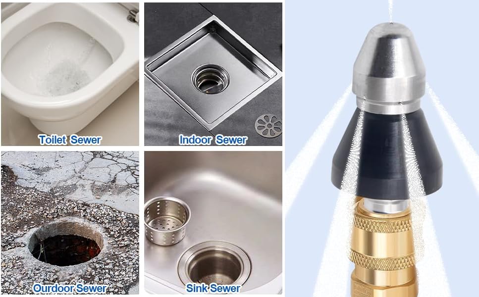 (2Pcs) Pressure Washer Sewer Jetter Nozzle with Stainless Steel, Durable Design Sewer Jet Nozzle,Pressure Drain Jetter Hose Nozzle,3/8'' Quickly Connector, 5000 PSI Orifice 6.5