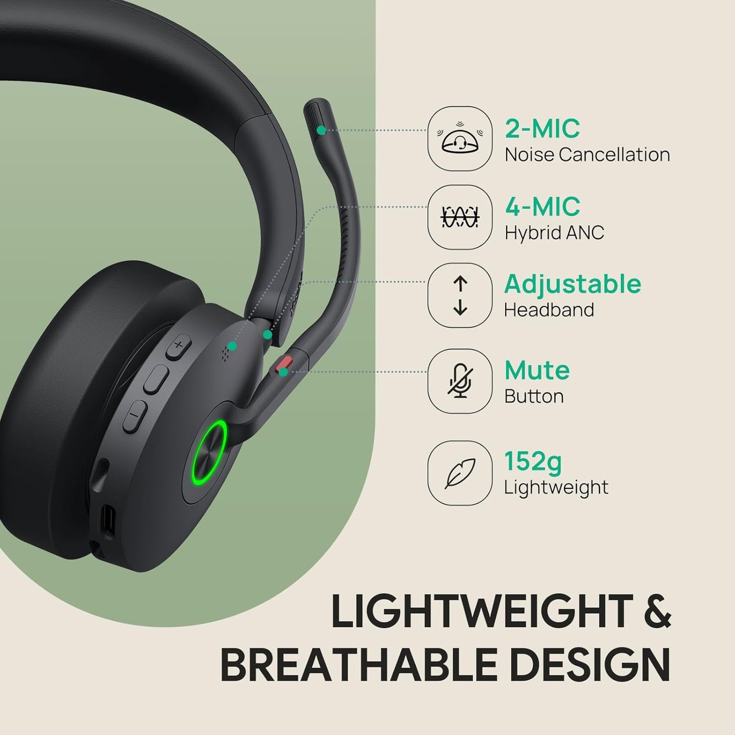 Yealink BH74 with Stand ANC Wireless Bluetooth Headset with Mic for Work, 6-mics Hybrid ANC Tech, Microsoft Teams Premium Open Office Certified Headsets, up to 32h Talking Battery Life, Zoom Certified