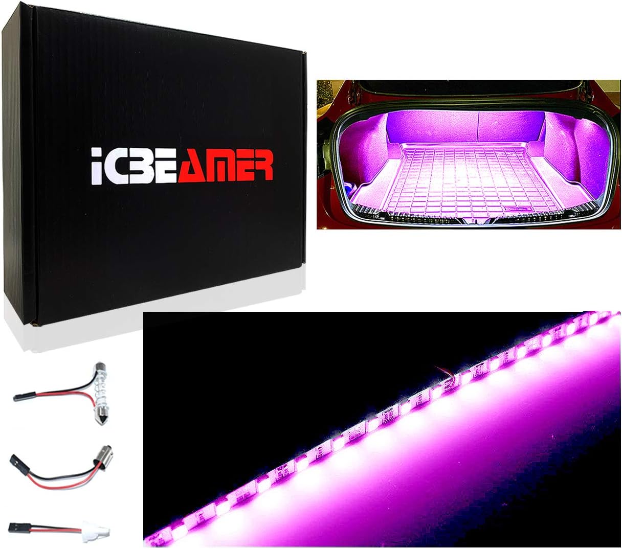 ICBEAMER 12" Purple 18SMD 2835 LED Strip Light Universal Fit Car Trunk Cargo Area or Interior Illumination