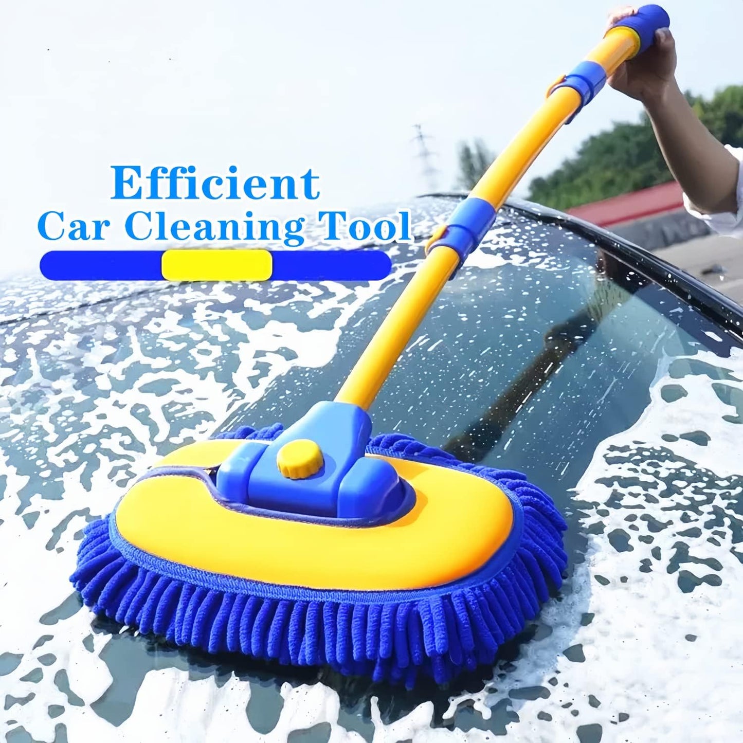 Upgrade Car Wash Brush Mop with Long Handle,Car Wash Brush Car Cleaning Brush Kit Car Wash Mop Car Wash Brush with Hose Attachment Car Washing Brush with Scratch-Free Replacement Head(Blue