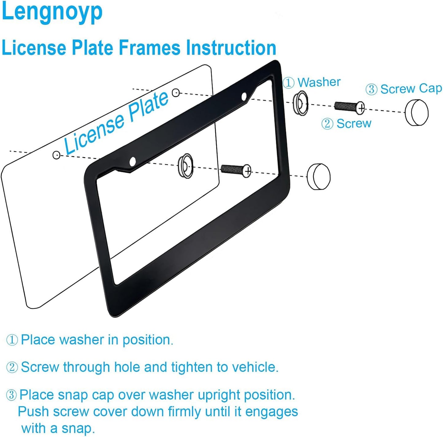 2PCS Matte Black License Plate Frames, 2 Holes Solid Aluminum License Plate Holder, Universal Car License Plate Frame for Man, Licence Plate Frame Black and Screws, by Lengnoyp