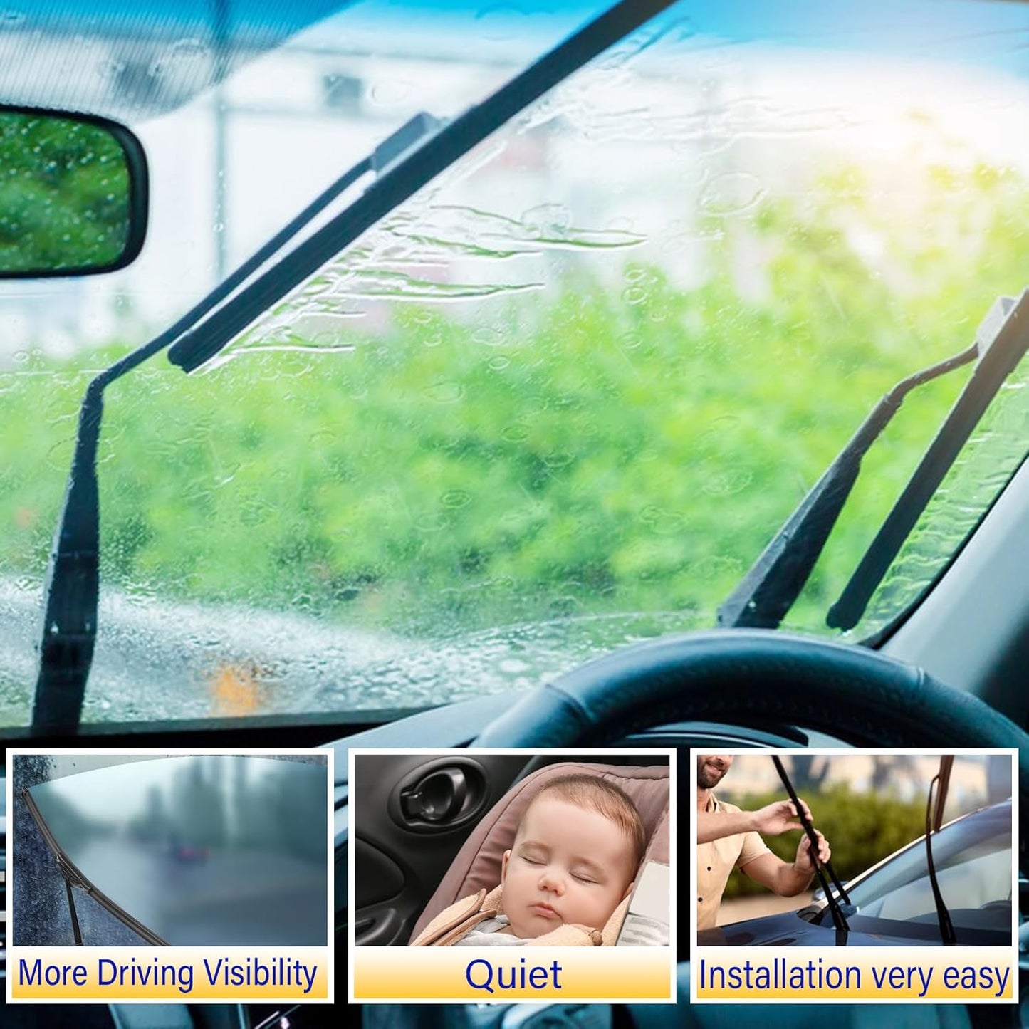 3 wipers Replacement for 2016-2022 Volvo XC90, Windshield Wiper Blades Original Equipment Replacement - 24"/20"/15" (Set of 3) Top Lock