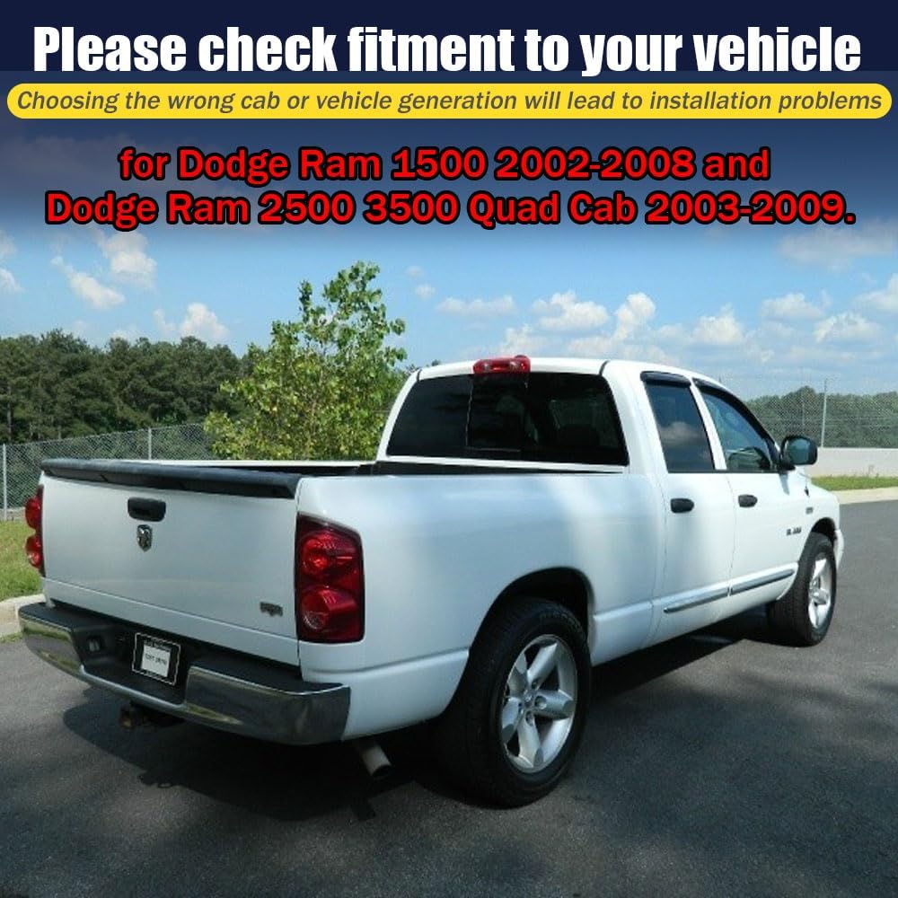 Rain Guards for Dodge Ram 1500 2002-2008 + Dodge Ram 2500 3500 Quad Cab 2003-2009, Tape-on Side Window Deflectors for Ram, Window Visors for Trucks, Car Accessories 4 Rain Guards & 2 Car Coasters