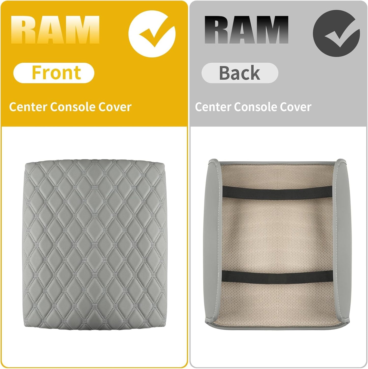 GIANT PANDA Center Console Cover Armrest Cover Cushion Fits Dodge RAM 1500 2500 3500 2009 2010 2011 2012 2013 2014 2015 2016 2017 2018, Scratch Resistant and Waterproof, Grey