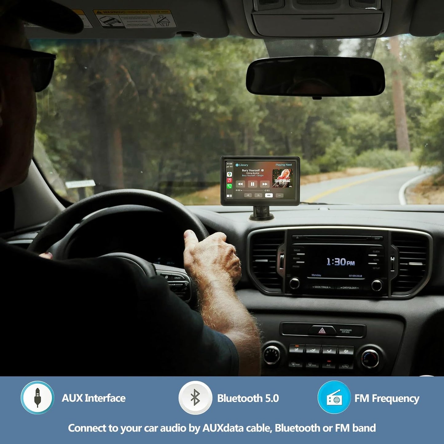 Wireless Car Stereo Compatable with Apple CarPlay and Android Auto, 7-inch Touch Screen in Car FM Transmission, with 5.0 Bluetooth Hands-Free/Mirrored Projection/Portable Car Stereo for All Vehicles