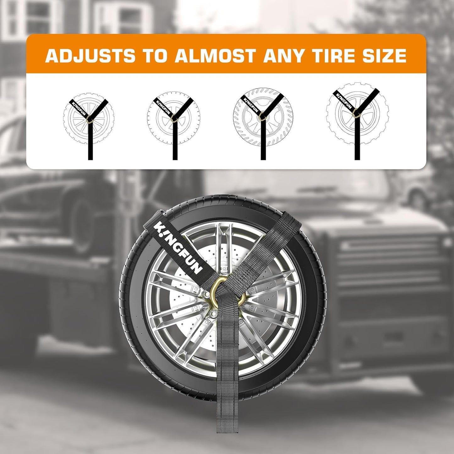 Kingfun Car Tie Down Straps for Trailers with Snap Hooks 4 Pack - 2" X 120" Tire Straps for A Car Trailer, 10,000lbs Break Strength Heavy Duty Ratchet Straps for Truck, Cars,Trailer & More