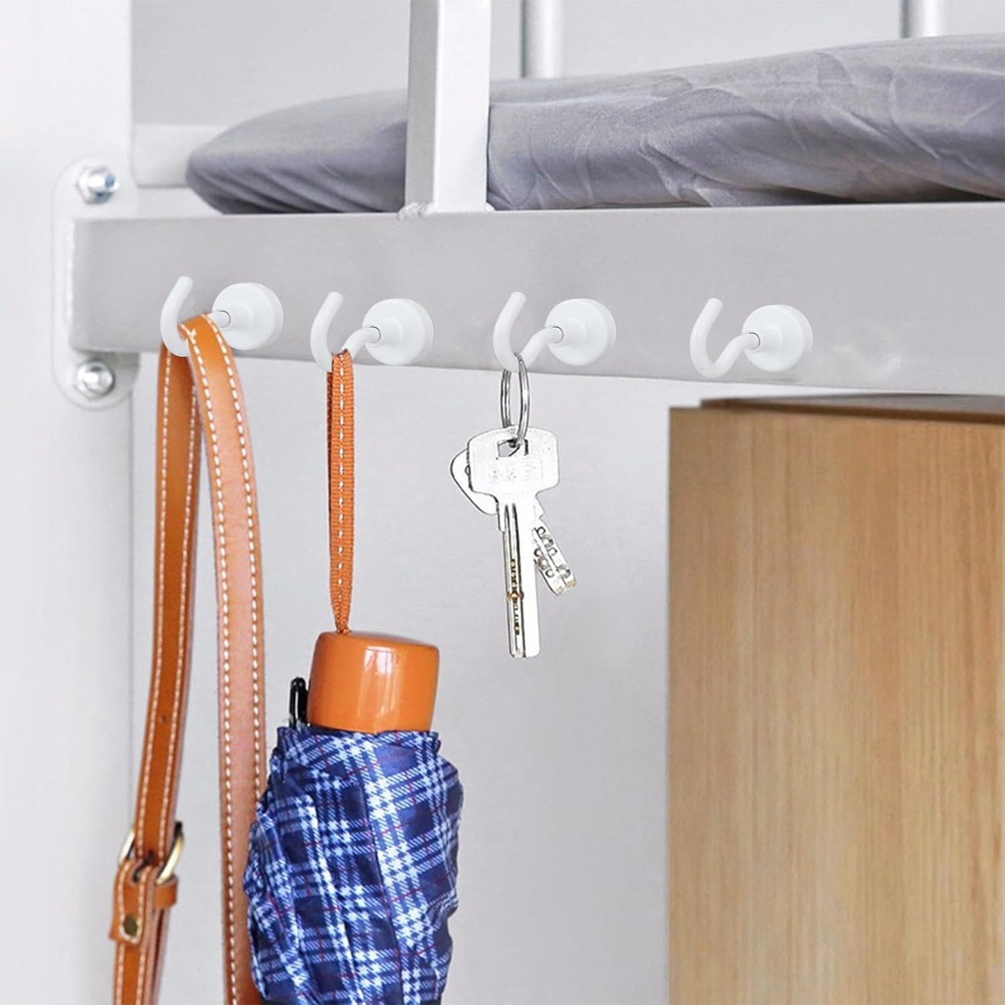 MIKEDE Magnetic Hooks, 40LB+ Heavy Duty Magnet Hooks for Cruise Cabins, Super Neodymium Hanging Hooks White Strong Magnets with Hook for Fridge, Magnetic Hanger for Grill, Toolbox - Pack of 4