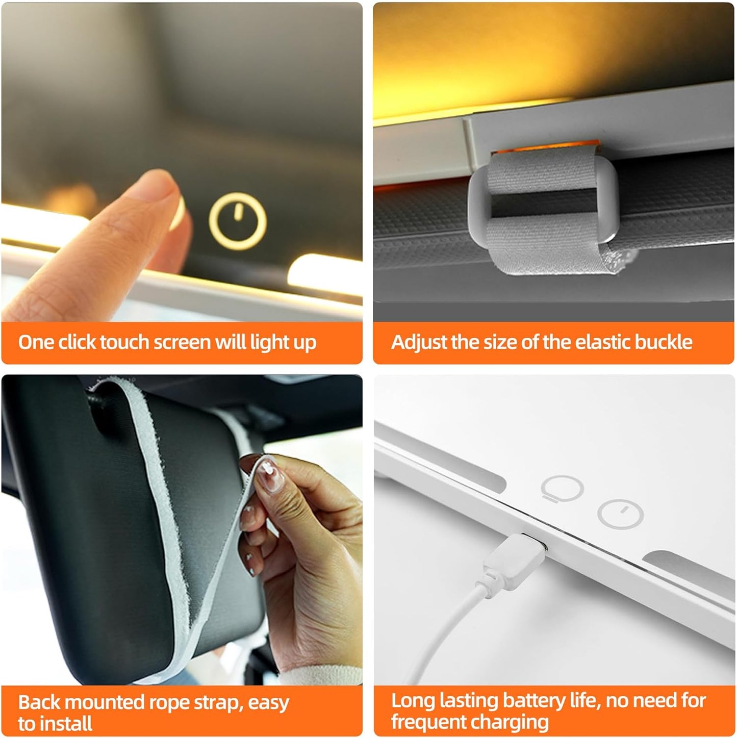 car mirror vanity Rechargeable Led, 3 Light Modes,Dimmable Touch Screen,Side with triple magnification mirror image (1)