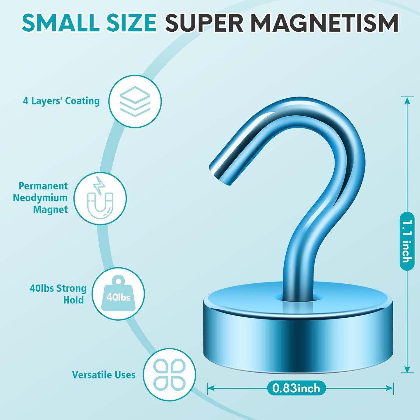 Neosmuk Magnetic Hooks, Cruise Ship Essentials, 40lb+ Heavy Duty Magnetic Hooks for Cruise Cabins, Refrigerator, Grill, Hanging, and Travel | Extra Strong Must-Haves Magnet Hook,RoyalBlue,Pack of 10