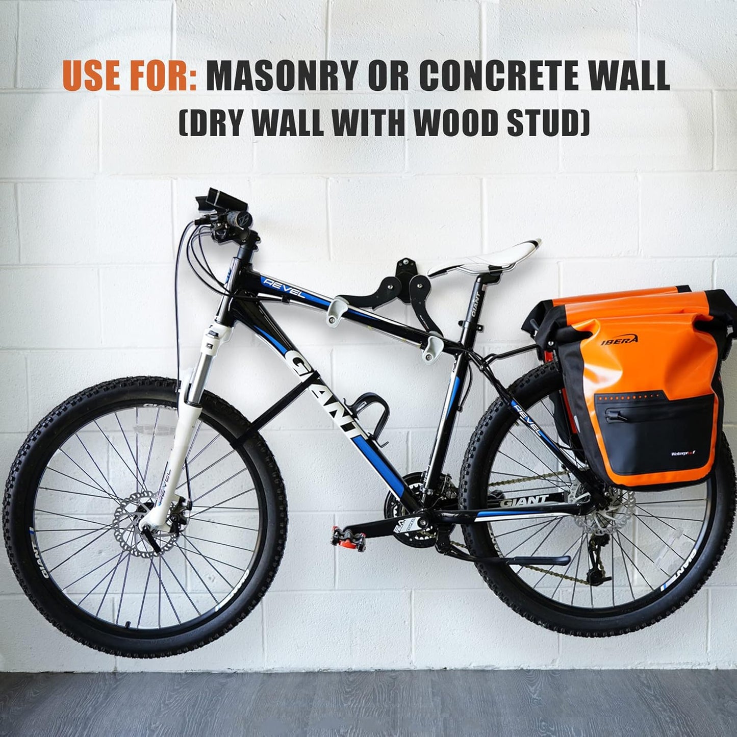 Ibera Bike Wall Mount - Secure Bike Storage up to 18kg with Adjustable Frame Holder & Soft Rubber Cradles - Garage Bike Rack for Road, MTB, Kids, Hybrid Bikes - Easy Installation & Space-Saving Design