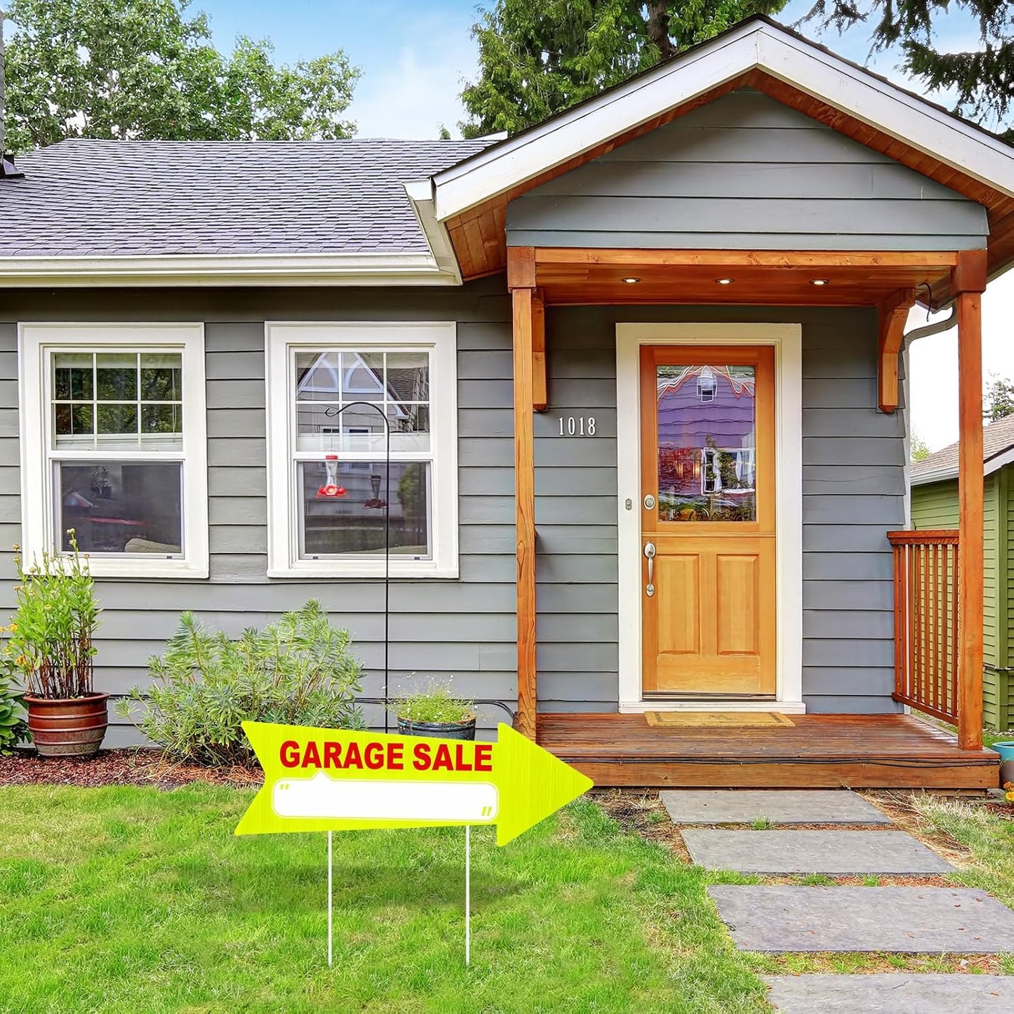 Wenqik 12 Pcs Garage Sale Signs with Stakes Double Sided Neon Arrow Signs with Stakes 17 x 6 Inches High Visibility This Way Plastic Garage Sale Decoration(Yellow and Red)