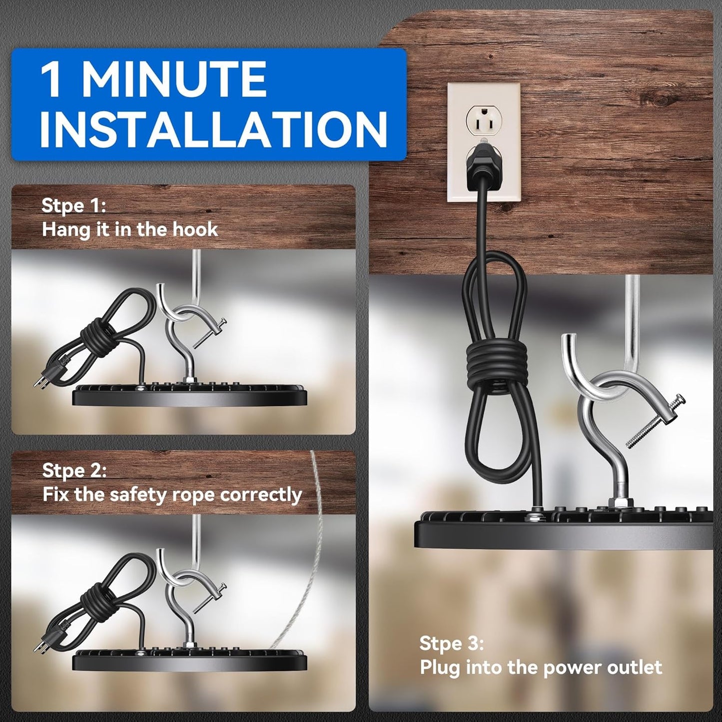 4 Pack UFO Led High Bay Light 250W, 35000lm, 5000K Daylight ETL Listed High Bay Led Lights with 5' Cable US Hook, IP65 Waterproof Commercial Lighting Fixture for Warehouse Workshop Barn Factory