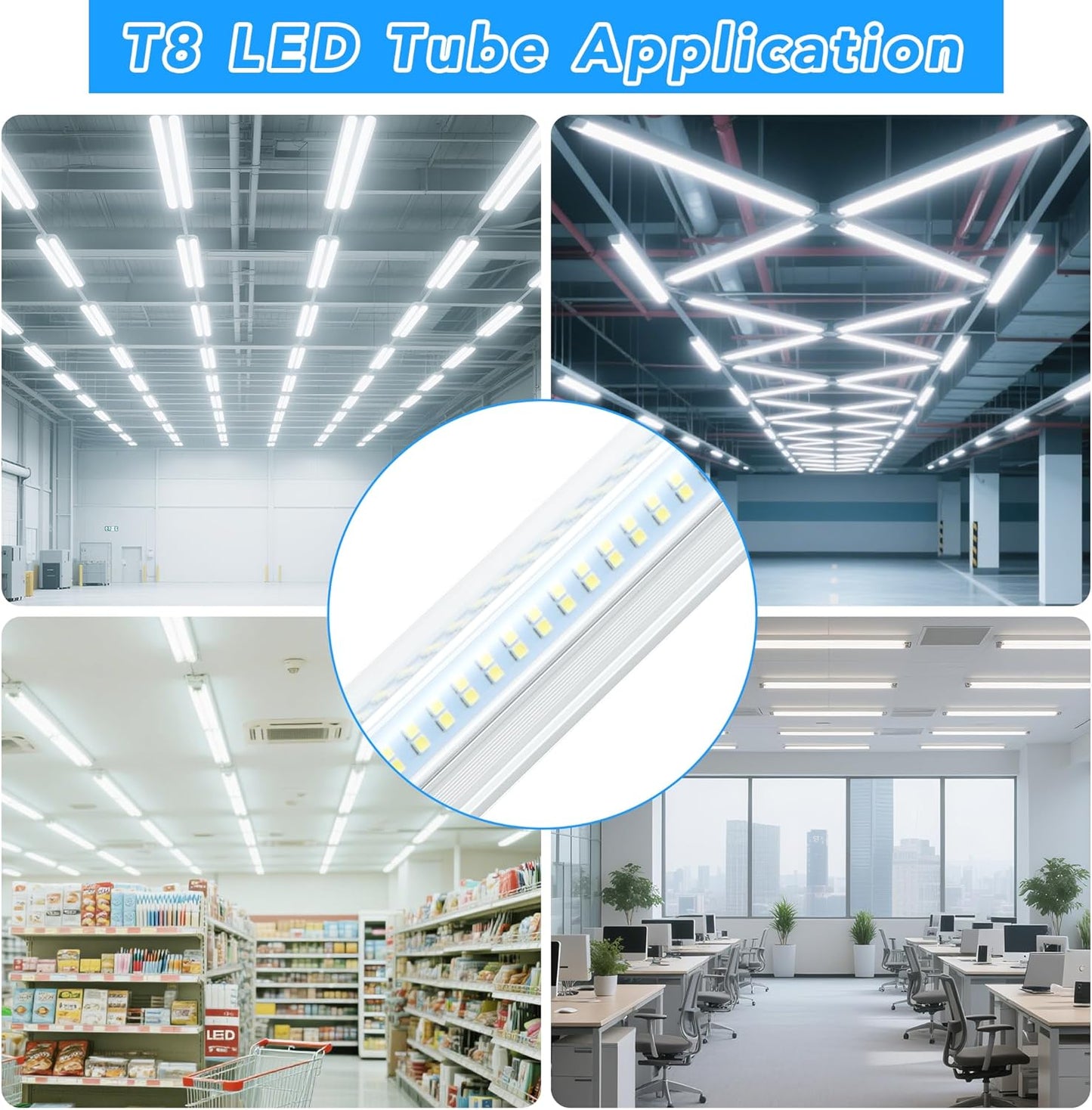 T8 LED Shop Lights 4FT, 4 Pack 60W 9600LM 6000K Daylight White, Linkable Lighting, Plug & Play Energy-Saving, Work Lights Ceiling LED for Garage Warehouse Basement (V4-4)
