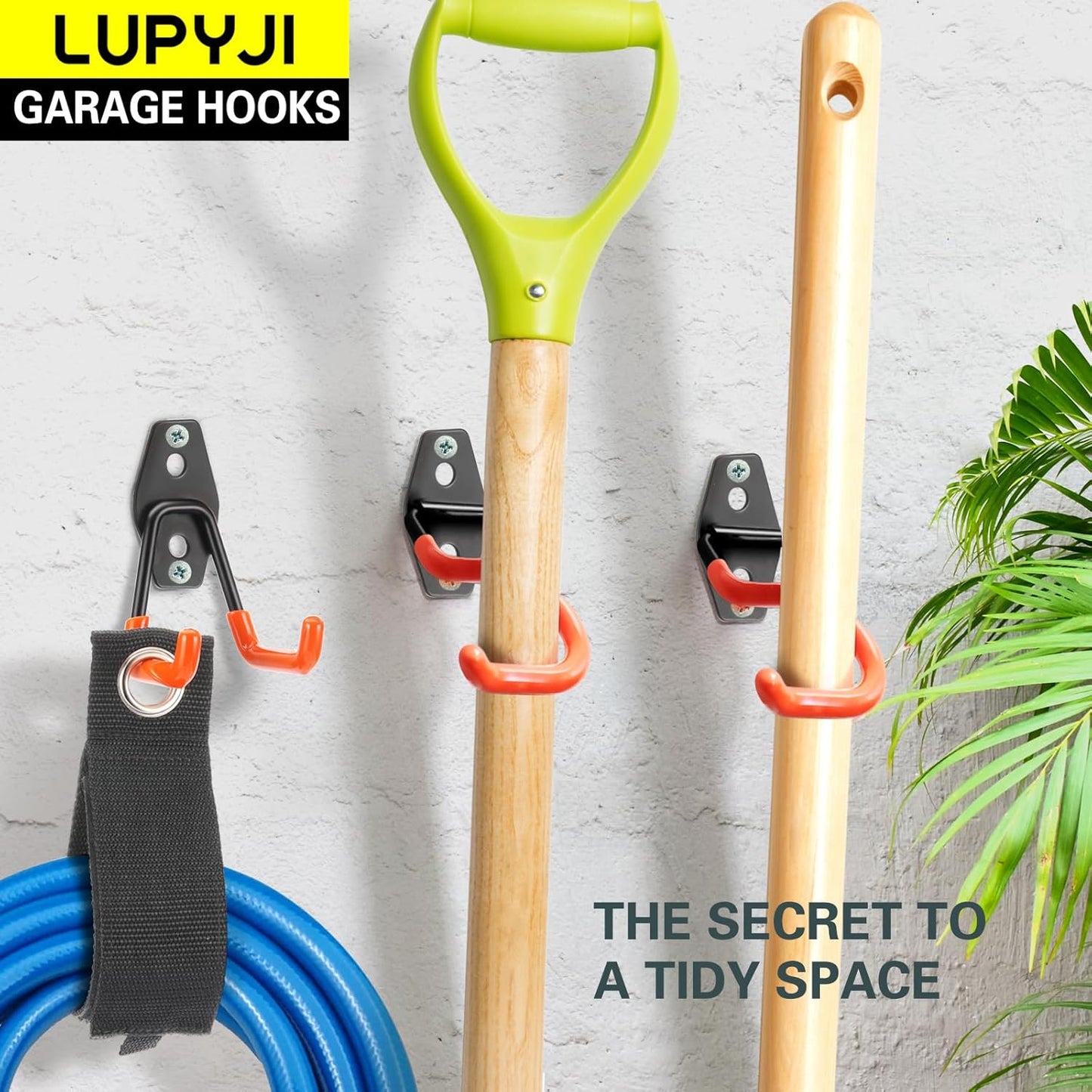 18 Pack Heavy Duty Garage Hooks, Utility Wall Mounted Storage System, with Anti-Slip Coating Hanger, for Hanging Power and Garden Tools, Ladders, Bikes, Ropes and Bulk Items