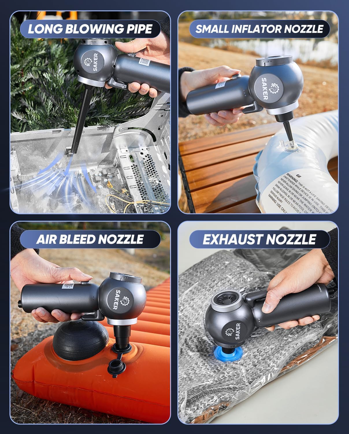 Saker 6 in 1 Car Vacuum Cleaner, 20000PA Handheld Vacuum Cordless Rechargeable 7800mAH with Type-C Reverse Charging, Window Breaker and Seatbelt Cutter for Car,Office and Home Cleaning,SW102 Blue Gray