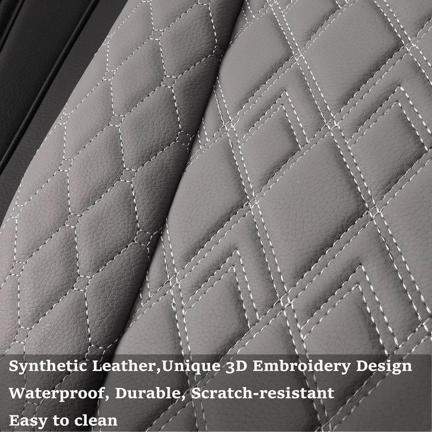 JOJOBAY Car Seat Covers for Dodge Ram 2 Pcs Front,Fit Ram 2009-2025 1500/2500/3500 Pick-up Truck,Crew,Regular,Quad,Mega Cab,Waterproof Leather Seat Covers Protectors(2 PCS Front,Black-Grey)