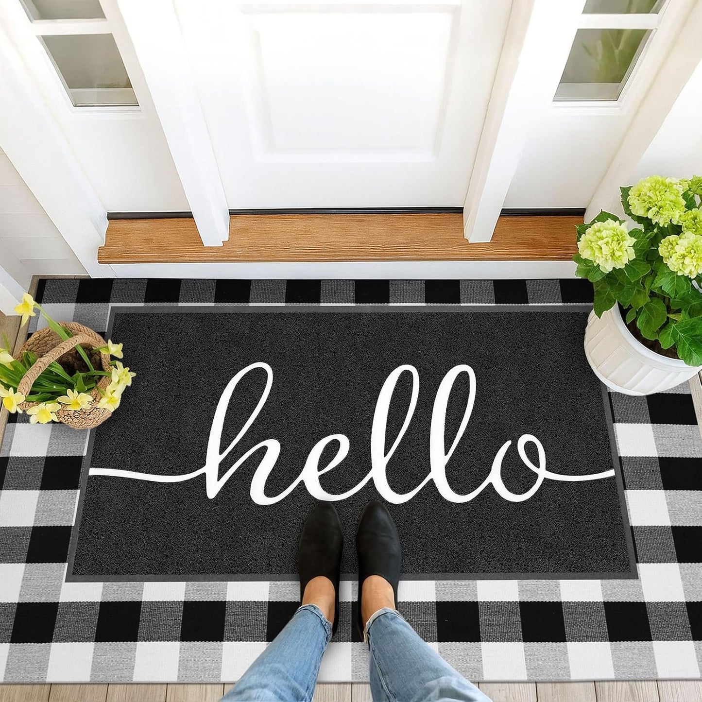 EARTHALL Funny Hello Mats Outside/Inside 59"x35", Front Door Mat Outdoor Entrance, Indoor Outdoor Mats for Home Entrance, Funny Doormat Outside/Inside Entrance, Front Porch Decor for Farmhouse