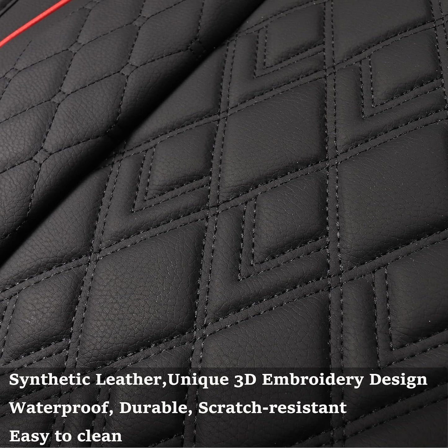 JOJOBAY Car Seat Covers for Dodge Ram 2 Pcs Front,Fit Ram 2009-2025 1500/2500/3500 Pick-up Truck,Crew,Regular,Quad,Mega Cab,Waterproof Leather Seat Covers Protectors(2 PCS Front,Black/Red)