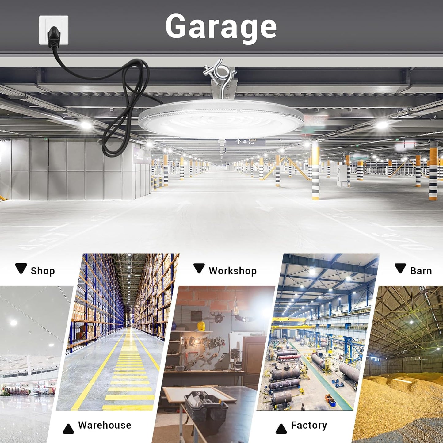 10 Pack 150W UFO Led High Bay Light,120VAC,5000K Daylight Commercial Bay Lighting,IP66 Waterproof,21050LM,650W MH/HPS with Plug Area Lighting for Warehouse/Shop/Workshop/Barn/Gym/Factory