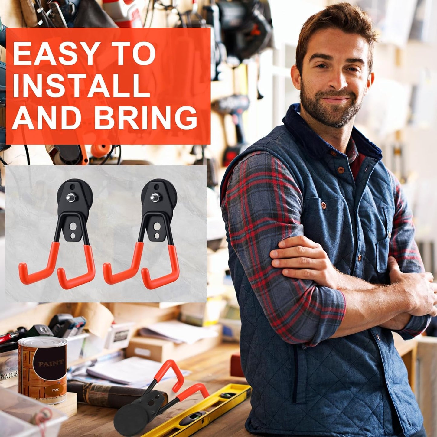 Landhoow Large Magnetic Hooks Heavy Duty Garage Magnet Hooks Strong Storage Utility Magnetic Hangers with Anti Slip Rubber Coating for Indoor and Outdoor Hanging(Orange,6 Pcs)