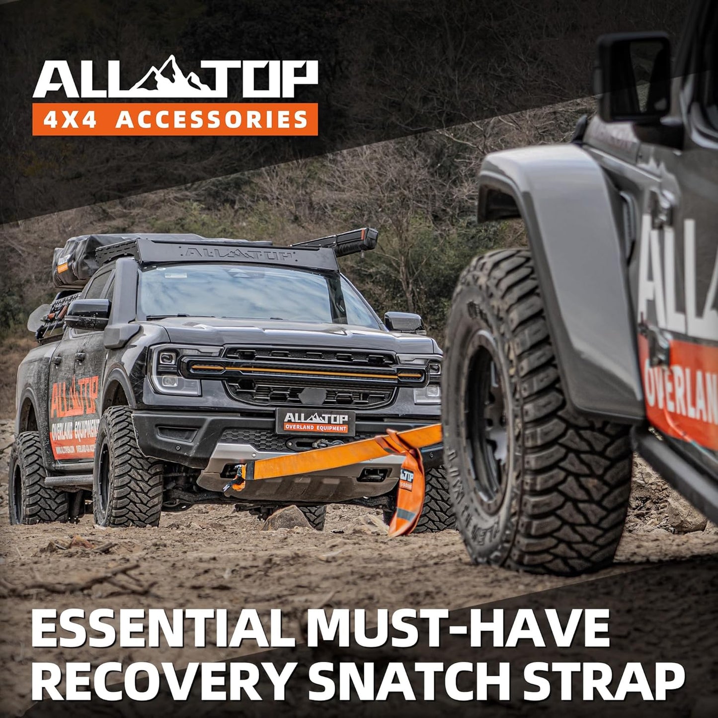 ALL-TOP Recovery Snatch Strap, 4in x 20ft - 46500Lbs, Extreme Duty 100% Nylon Kinetic Towing Recovery Strap with 22% Elongation & Reinforced Loops