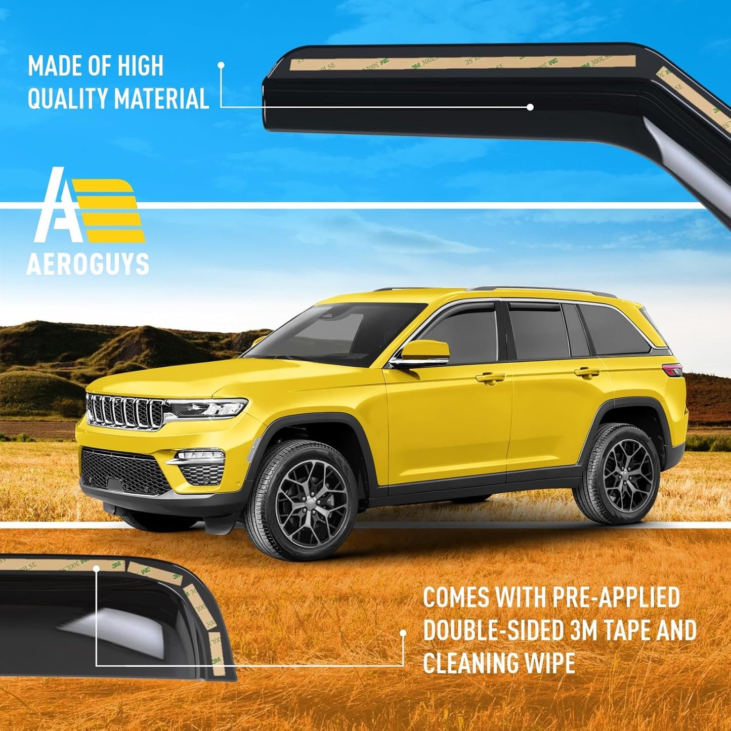 Extra Durable Window Deflectors in-Channel Window Visors Rain Guards Fit for Jeep Grand Cherokee 2022-2025, Sun Visors, Wind Vent for Shades, Exterior Car Accessories - 4pcs. AG0844