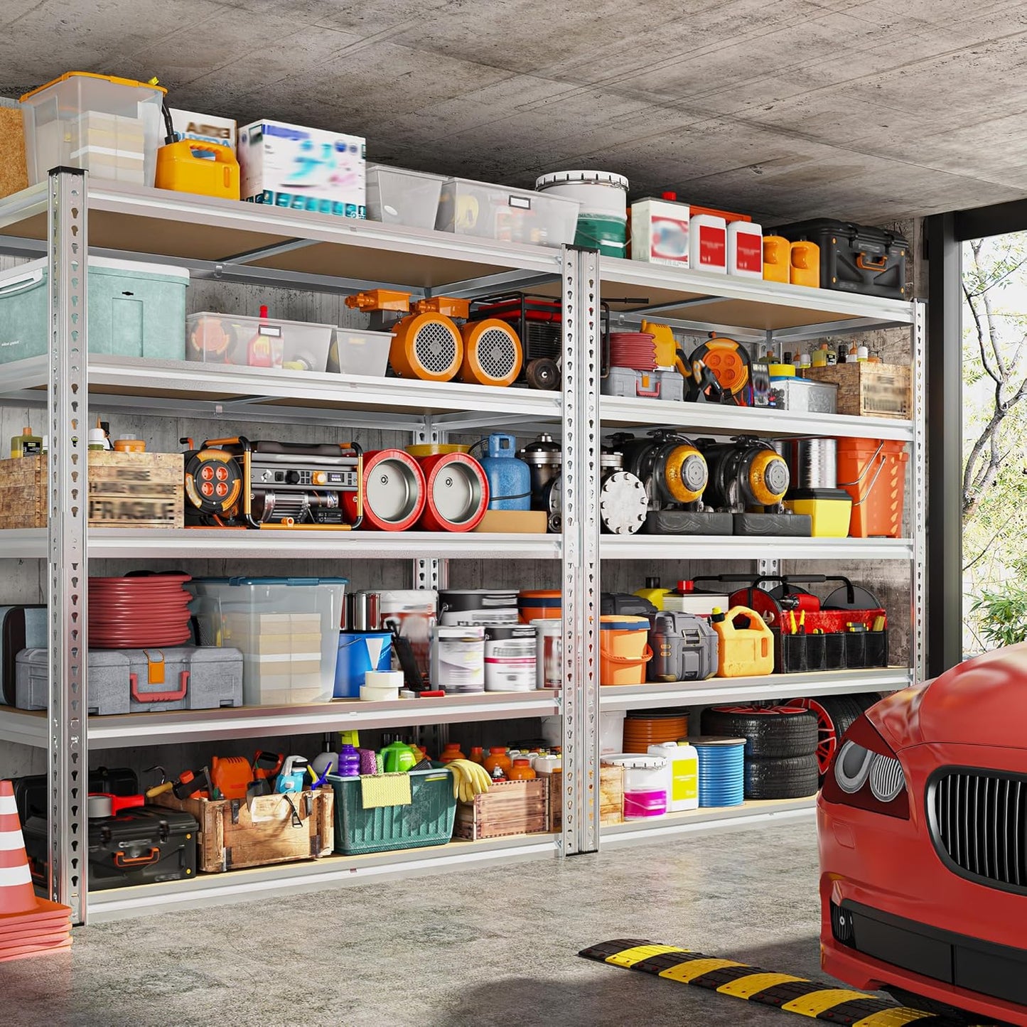 REIBII 40" W Garage Shelving 2500LBS Storage Shelves Adjustable Metal Shelving 5 Tier Pantry Shelves for Closet Kitchen Warehouse 40" W x 19.7''D x 72''H, Silver