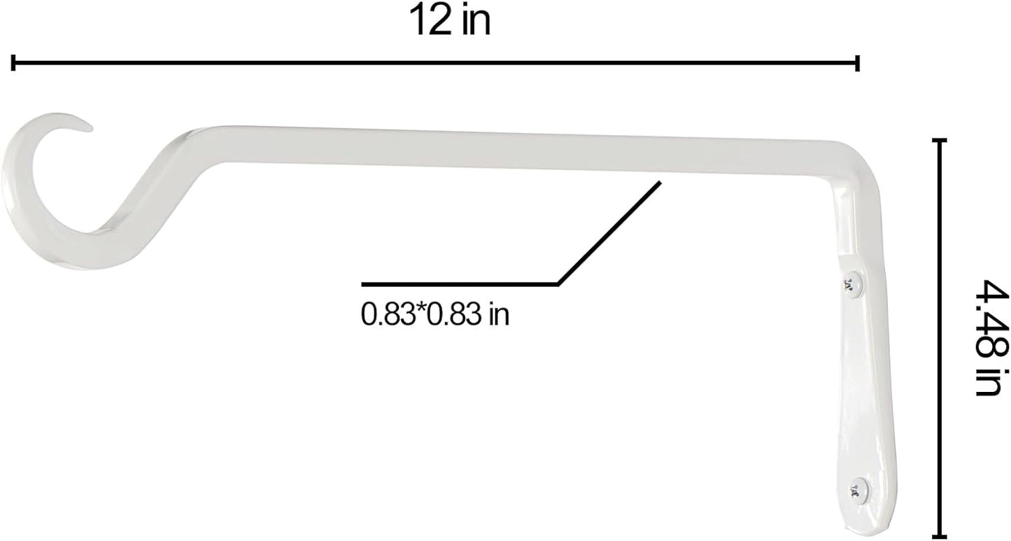 12" Plant Hangers 2-Pack - Heavy Duty Rust-Resistant Steel Hooks for Bird Feeders, Indoor/Outdoor Plants & Wall Decor, White