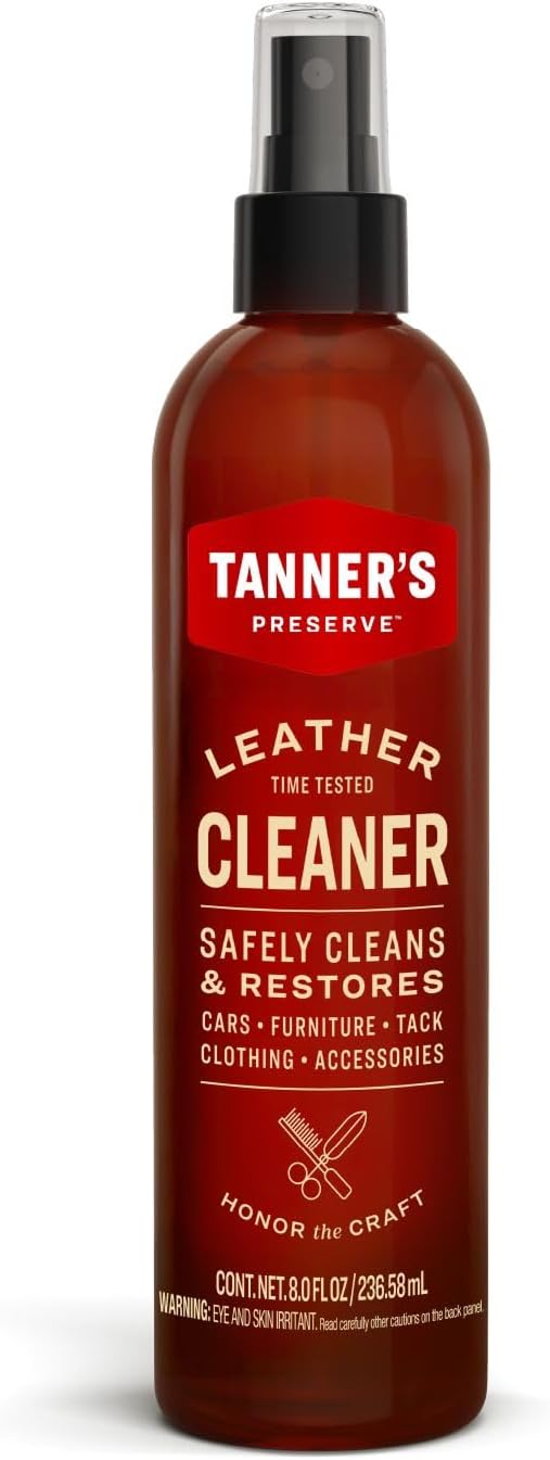 Tanner's Preserve Leather Cleaner, Cleans & Restores Finished Leather, Use for Cars & Interiors, Couches & Furniture, Saddles & More, 8 Fl Oz