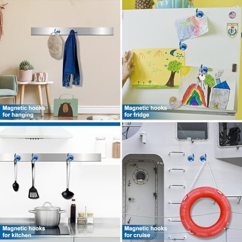 LOVIMAG Magnetic Hooks for Cruise Cabins, 80lbs Blue Magnetic Hooks for Classroom, Strong Magnets with Hooks for Hanging, Neodymium Magnet Hooks for Fridge, Ceiling, Locker, Camper, Travel-25 Pcs