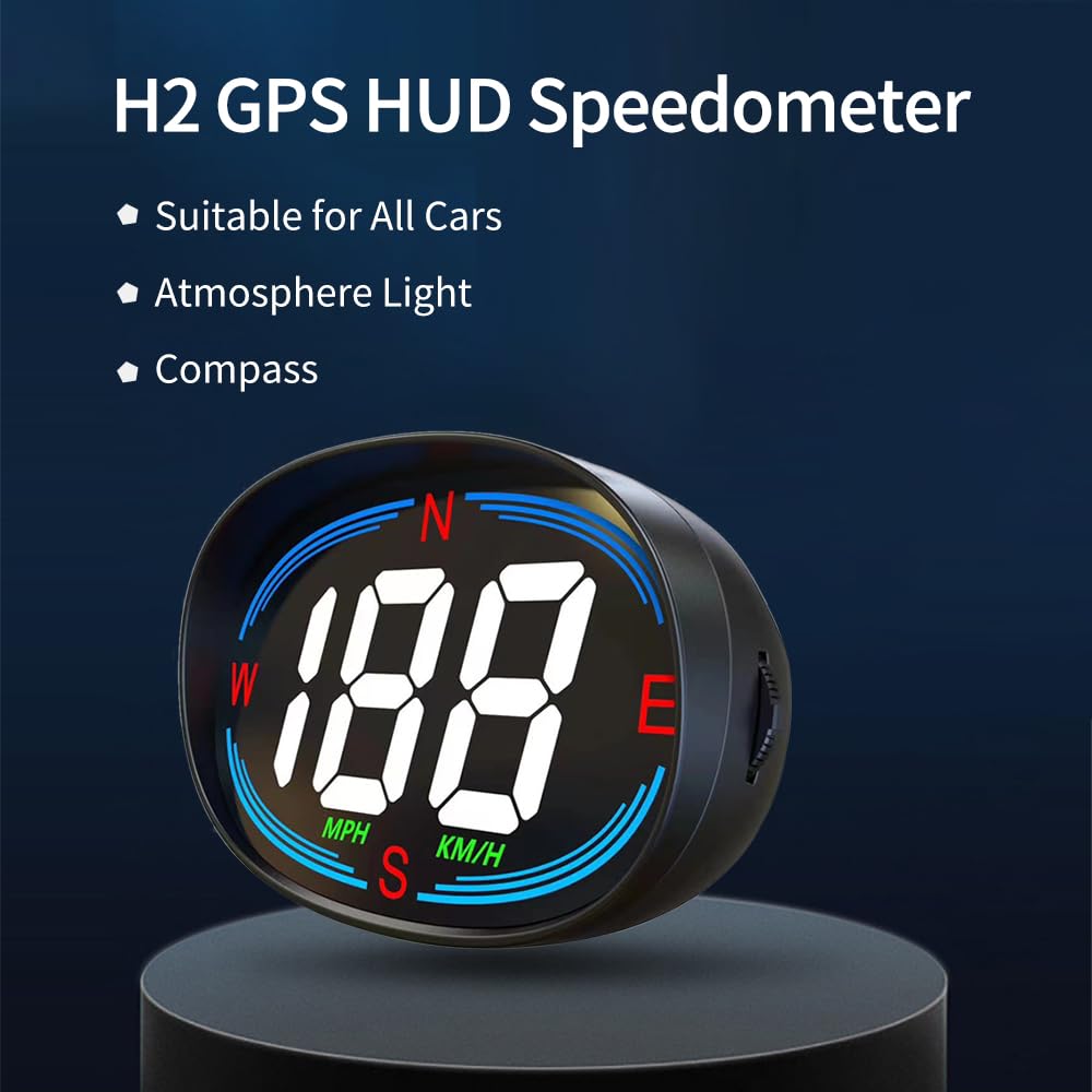 Universal HUD GPS Speedometer Plug and Play with USB Connection, Car Heads-up Display for All Vehicles, Displays MPH, Comes with Compass Over Speed Alert