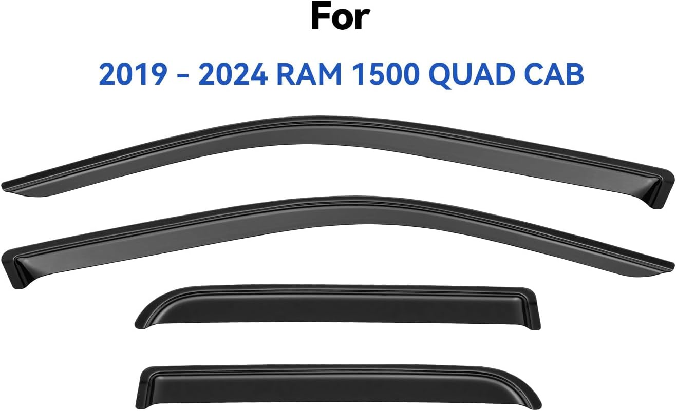Window Visors Rain Guards for 2019-2025 Dodge Ram 1500 Quad Cab (New Body Style), Window Vent Wind Deflectors Visors Shades for 19-25 Ram 1500 (2 Full-Size Doors, 2 Half-Size Doors)