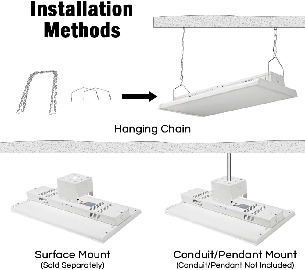 4FT LED High Bay Light - Pack of 2-300W - 42000LM - 1-10V dimmable - 5000K - UL and DLC Listed - Replaces 8 Lamp Fluorescent T5 Fixture