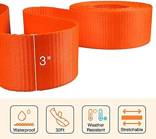 Recovery Tow Strap 3in X 30ft Heavy Duty 30,000 lbs Break Strength, Use for Emergency Towing Rope, Tree Saver, Winch Extension, Triple Reinforced Loops, Protective Sleeves,Car Accessories