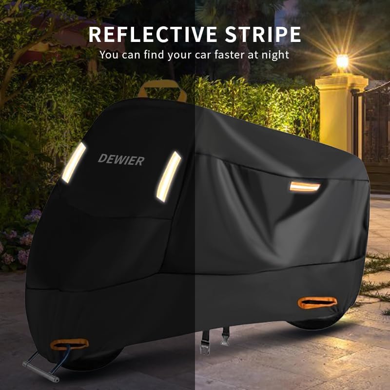Motorcycle Cover Waterproof Outdoor, 420D Heavy Duty, M 71in, All Season Protection, Windproof Clasps, Storage Bag, Night Reflective Design, Fits Motorcycles, 1-2 Bikes Ebikes