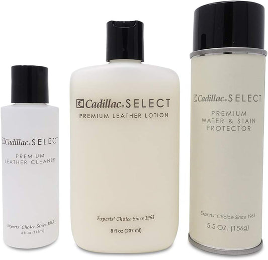 Cadillac Select Premium Leather Care Kit - Leather Cleaner, Lotion Conditioner & Water & Stain Protector