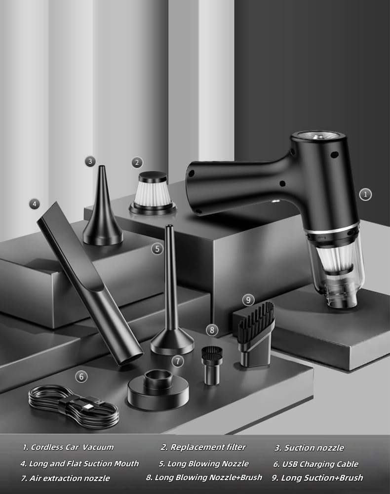 Car Vacuum Cleaner, Handheld Vacuum, Suction/Blowing/Filling 4-in-1, 4000PA/6000PA/12000PA, Large Capacity, Portable Rechargeable (6000PA)