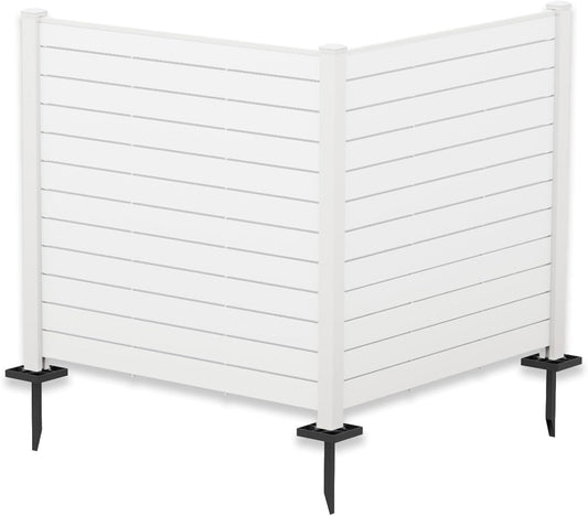 Kozyard 50" W x 48" H Outdoor Privacy Screens Aluminum Post, Air Conditioner Fence Panels, Pool Equipment Enclosure, Trash Can Screens Fence Kit for Outside Backyard Patio (White/2 Panels)