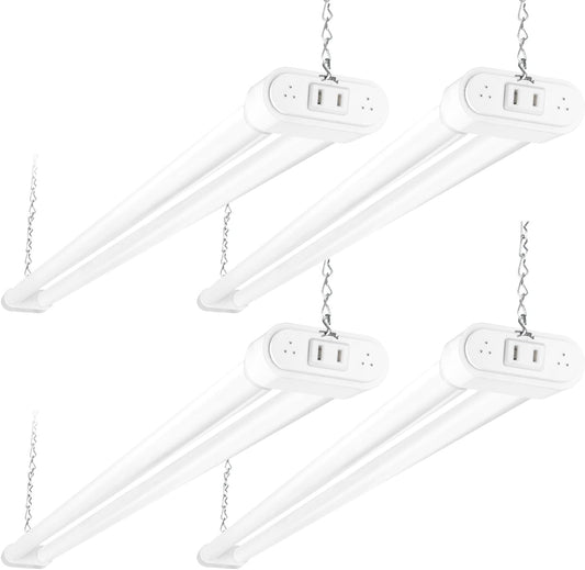 hykolity 4 Pack Linkable LED Shop Light, 4FT 44W [300W Equivalent], 4600lm, 5000K Daylight, Plug-in Utility Light Fixture, Hanging or Surface Mount, White - Energy Efficient Lighting Solution