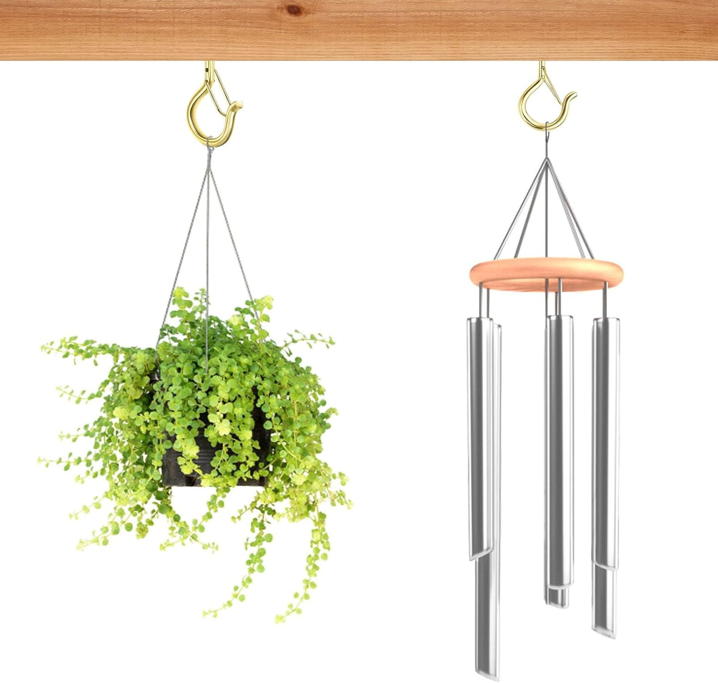 36 PCS Q-Hanger Hooks, Screw Hooks for Outdoor String Lights, Safety Buckle Design Cup Eye Hook for Hanging Christmas Lights, Plants, Mounted on Wall Ceiling, Include 1 Wing Nut Driver, Gold