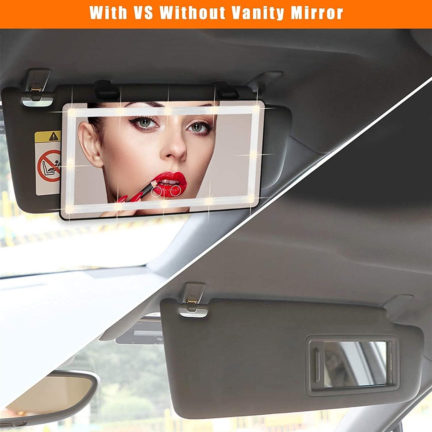 Car Sun Visor Vanity Mirror, Makeup Mirror with 3 Light Modes & 60 LEDs Rechargeable Led Light Car Mirror with Dimmable Touch Screen, Rear View Sun-Shading Travel Cosmetic (Black, 1 Pack)