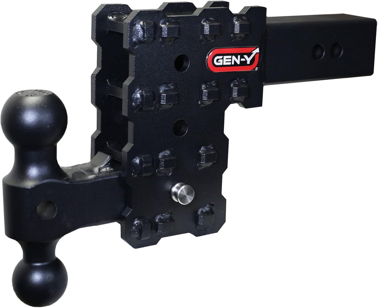 GEN-Y Hitch Solid Shank Adjustable Tow Hitch with Dual-Ball for 2.5" Receiver - 5" Drop - 16,000 LB Towing Capacity - 1,600 LB Tongue Weight - Black