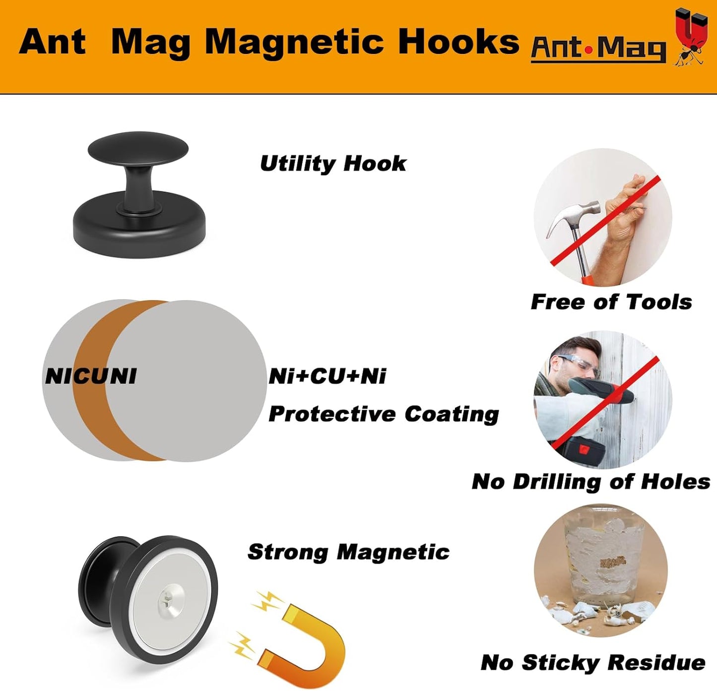 Ant Mag Magnetic Hooks Heavy Duty 160lbs for Coat Hanging Strong Magnetic Hangers for Metal Surface Great Organization for Cruise Cabinet Door Kitchen Room Office
