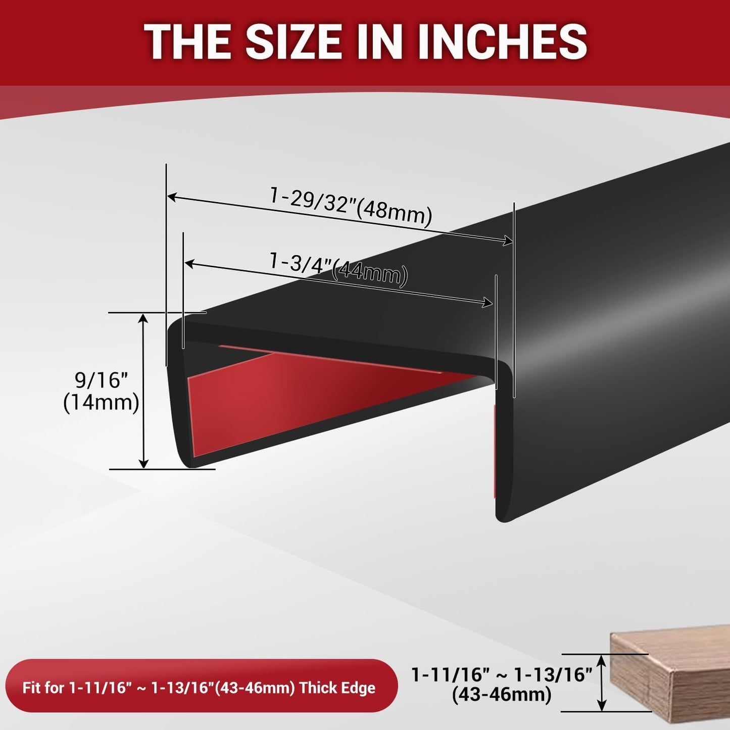 Rubber Edge Trim, Flexible Self-Adhesive U Shaped Peel and Stick Edge Banding, 1-3/4"(44.5mm) U Channel Edge Protector, Edge Guards for Woods, Furniture, 20Ft, Black Color