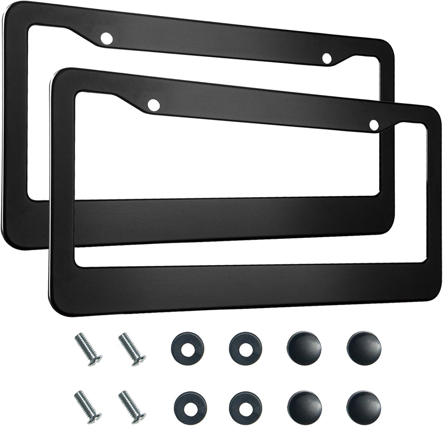 2PCS Matte Black License Plate Frames, 2 Holes Solid Aluminum License Plate Holder, Universal Car License Plate Frame for Man, Licence Plate Frame Black and Screws, by Lengnoyp