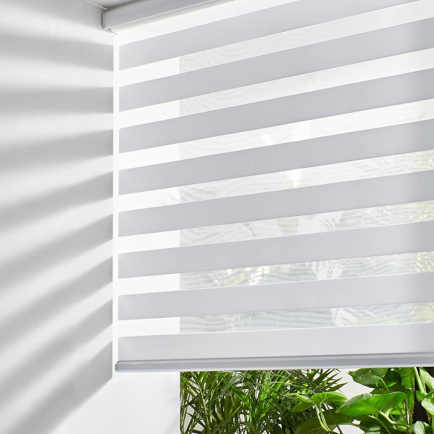 Persilux Cordless Zebra Blinds for Windows Free-Stop Roller Shades for Windows (49" W x 72" H, White) Dual Layer Window Treatments Room Darkening Roller Blinds for Home, Office and Kitchen