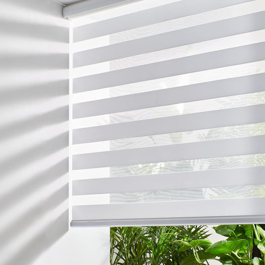 Persilux Cordless Zebra Blinds for Windows, Light Filtering Roller Shades for Windows (56" W x 72" H, White) Light Control for Day and Night, Light Filtering Sheer Shades for Home, Office, Bedroom