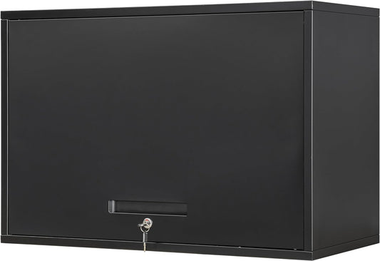 Yizosh Metal Garage Wall Cabinet with Doors and Shelves, Wall Mounted Metal Storage Cabinet, Floating Garage Tool Cabinet for Garage, Basement, Kitchen, Warehouse (Black, 21.6" H)