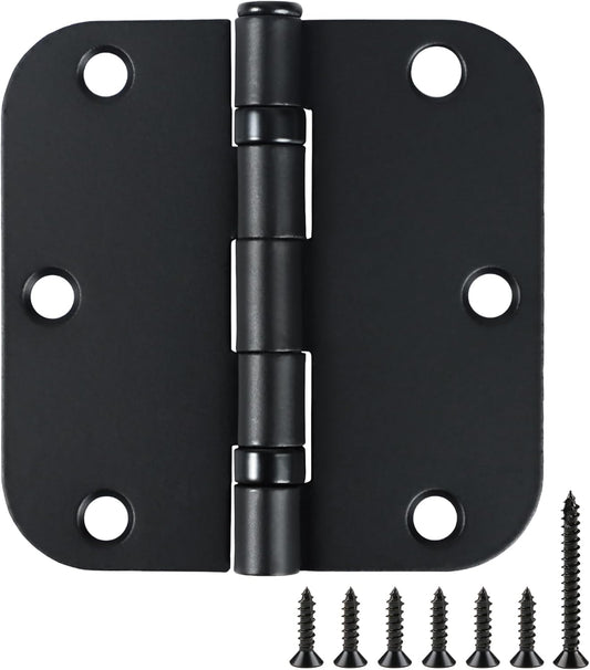 1 Pack Ball Bearing Door Hinges Matte Black 3.5 Inch 5/8" Radius Round Anti Squeak Interior 3-1/2"Flat Iron Bifold Standard Office Bedroom Indoor for Doors 3 ½" Hardware Home House Decor Accessories